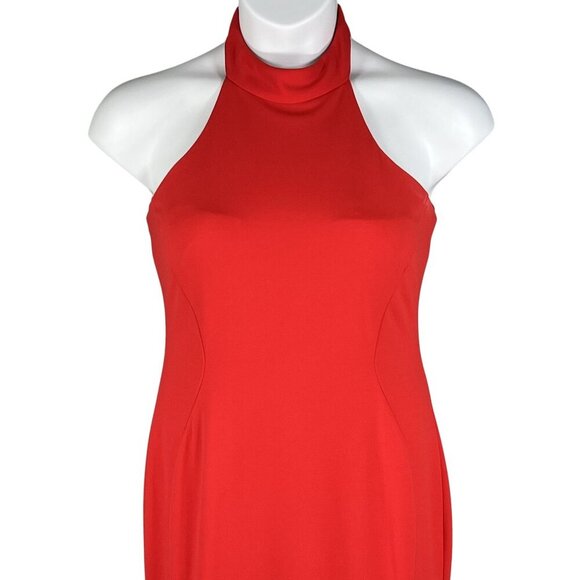 Calvin Klein Womens 8 Red Mock Neck Maxi Dress Tie Minimalist Fairy Formal Event - Picture 3 of 16